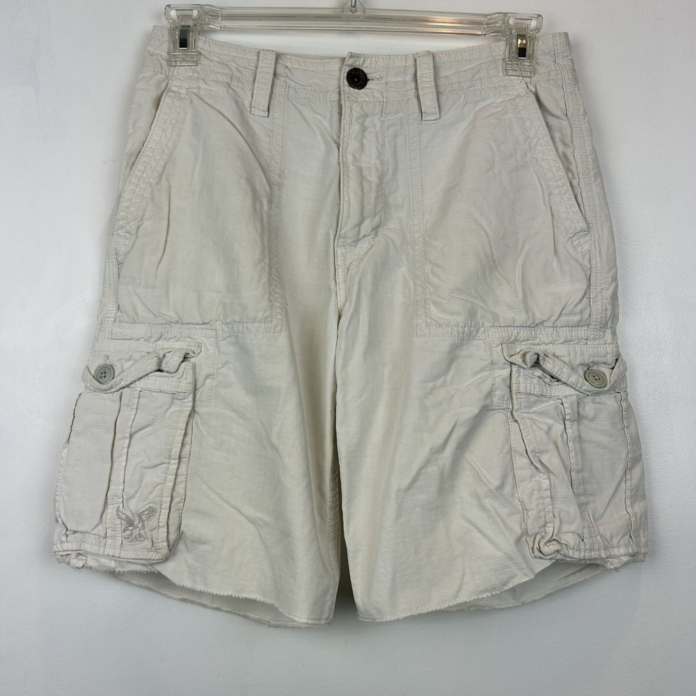 American Eagle Shorts Mens 30 Cargo Longer Length Ripstop Beige Khaki 10.5"
